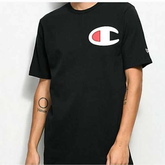 Champion Heritage Big‎ C Patch Black T-Shirt Large - Picture 1 of 5